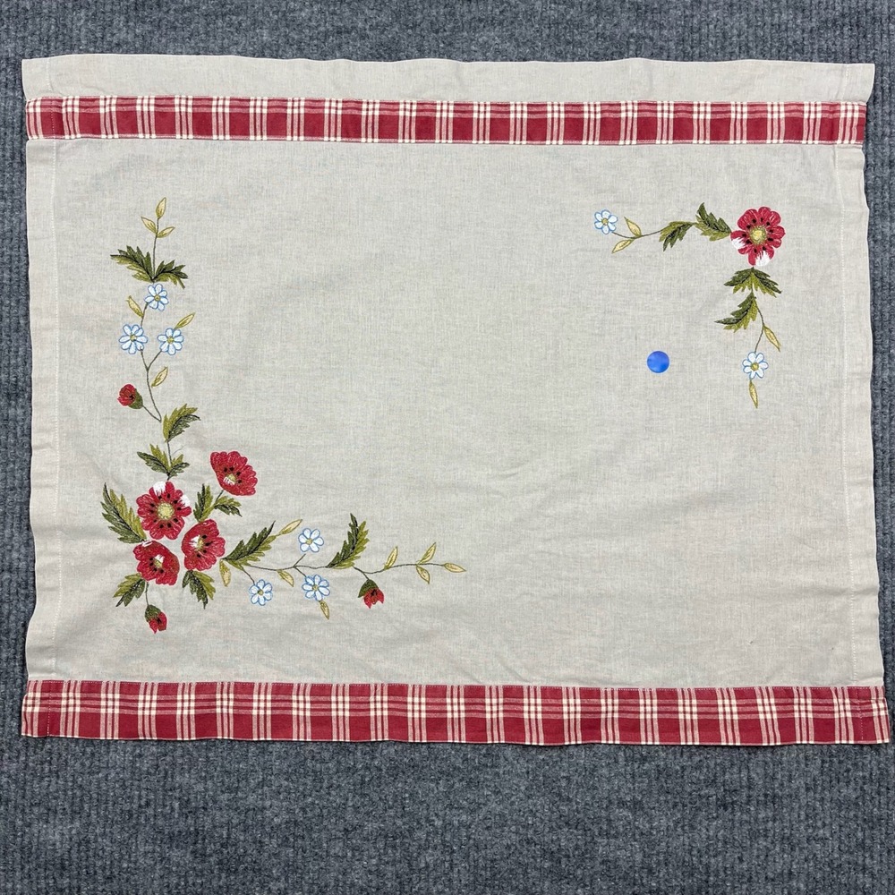 Vtg 80s Cottage Cafe Style Kitchen Curtains Embroidered Floral Plaid Farmhouse - Picture 4 of 12